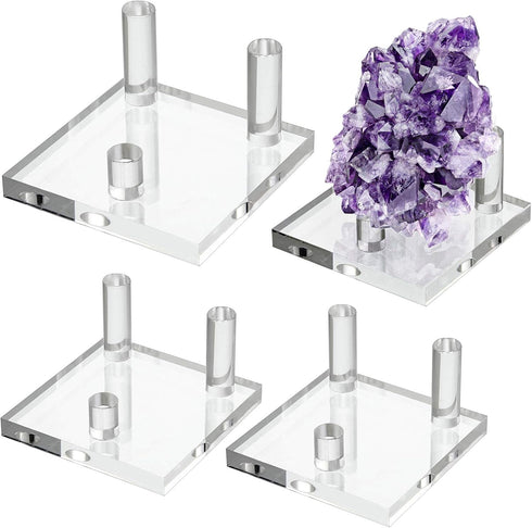 Hipiwe Clear Acrylic Display Stand - Three-Peg Display Easel Stands for Fossil Coral Geodes Rock Mineral Agate Small Collectibles, Set of 4...