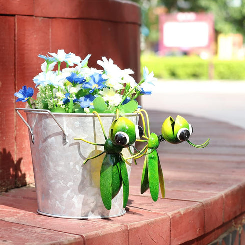 Cruis Cuka Metal Yard Art Garden Decor Cute Grasshopper Lawn Ornament Hanging Wall Sculpture - Set of 2...