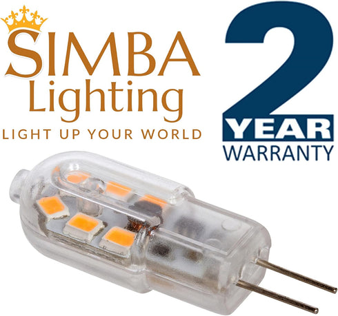 Simba Lighting LED G4 Bulb (5 Pack) 1.5W T3 20W Halogen Replacement 12V AC/DC JC Bi-Pin Base for Accent Lights, Under Cabinet Puck Light, Chandeli...
