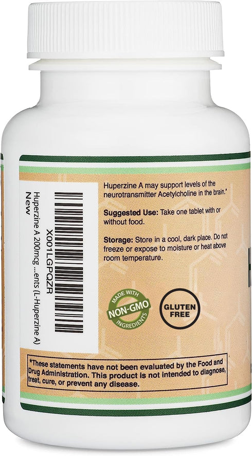 Huperzine A 200mcg (Third Party Tested) Non-GMO, Gluten Free, 120 Tablets, Brain Supplement to Promote Acetylcholine (Acetylcholinesterase Inhibit...