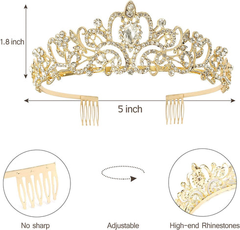 Velscrun Birthday Queen Tiaras Crown for Women, Girls Princess Crowns for Women, Queen Tiara for Mom, Golden Yellow Rhinestones Birth Crown Headba...