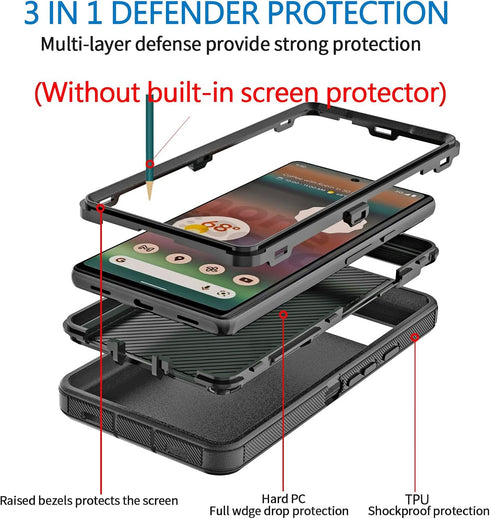 Anloes Case for Google Pixel 6a 5G, Pixel 6a Phone Case Heavy Duty Shockproof Dustproof Rugged Defender Protective, 3 in 1 Bumper Cover for Google...