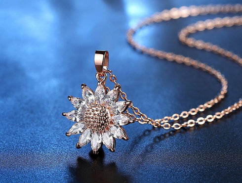 COLORFUL BLING 14K Gold Plated Sunflower Necklace Cubic Zircon Gold Silver Sunshine Daisy Flowers Choker Necklace Chain Sun Jewelry for Women Gift...