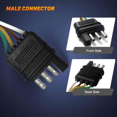 Trailer Wire Extension 4-Way 4 Pin Plug, 4 Wire 4-Flat Connector with Male & Female Plug 18 AWG 59 inch Hitch Light Trailer Wiring Harness Extende...