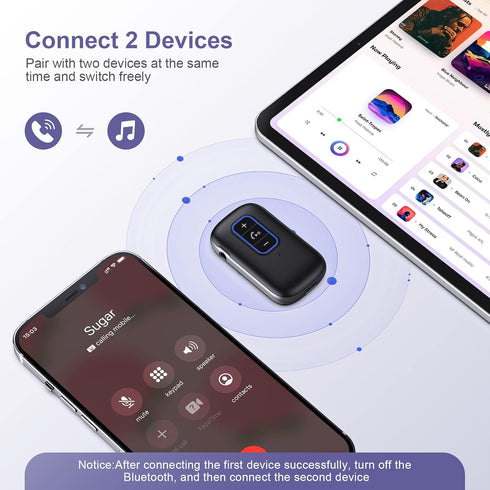 AUX Bluetooth Adapter for Car, Bluetooth 5.0 Receiver with Hands-Free Calls, Noise Canceling, Dual Connection, 3.5 mm Aux Bluetooth Car Adapter, 1...