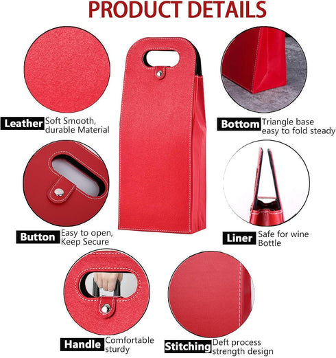 2 Bottle Wine Bag Carrier Tote Wine Champagne Gift Bag, Reusable Leather Wine Tote Carrier Bag Box Holder, Leather Wine Bottle Packag Bag, Classic...