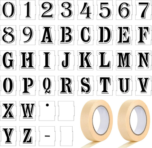 40 Pieces Letter and Number Spray Paint Stencil 4 Inch Curb Stencil Kit Plastic Interlocking Stencils Reusable Alphabet Number Templates with 2 Ro...
