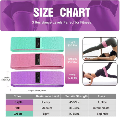 3 Levels Fabric Resistance Bands Set, Booty Bands for Working Out, Exercise Bands for Legs and Butt, Fitness Loop Bands for Women and Men, Non-Sli...