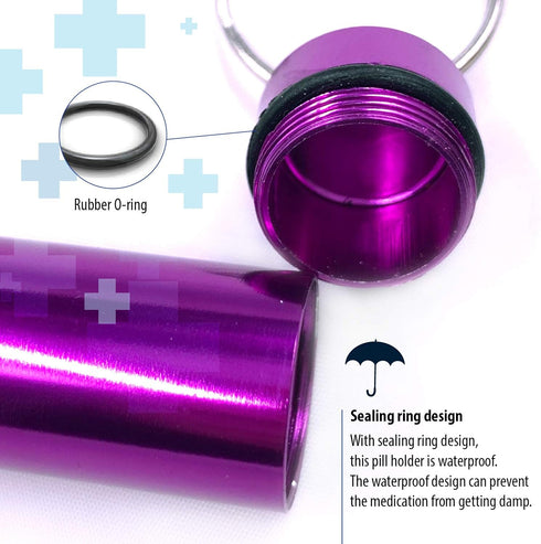 5 Pack - Aluminum Keychain Medication Pill Box. Waterproof Portable Mini Travel Pill Boxes Medicine Vitamin Holder case. Bottle Container, Organiz...