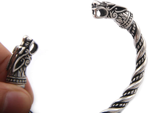 BAVIPOWER Handcrafted Wolf Heads Bangle Adjustable Stainless Steel Norse Scandinavian Bracelet Authentic Viking Jewelry...