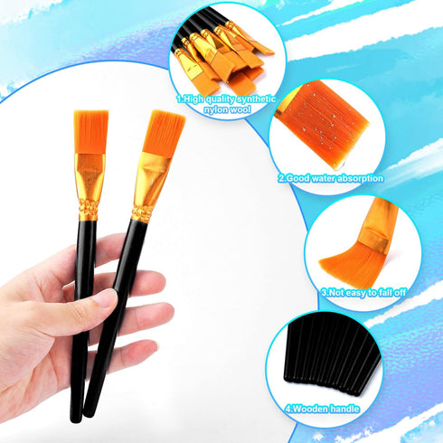 10pcs Flat Paint Brushes 1 Inch Wide, Watercolor Acrylic Paint Brush Bulk Synthetic Nylon Oil Painting Brushes for Artists Professional Amateurs G...