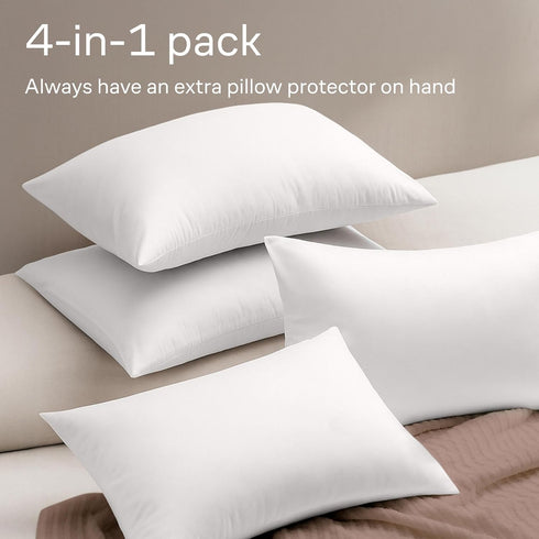 Ultra Soft Pillow Protectors with Zipper Standard Size - Set of 4 Breathable Pillow Covers - 100% Protection Against Stains, Dust & Dirt - Machine...