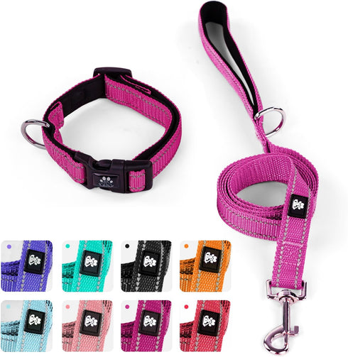 IVY&LANE Reflective Dog Collar and Leash Set,Adjustable Neoprene Padded Dog Collars, Breathable Nylon Pet Collar for Small Medium Large Dogs, 5FT ...