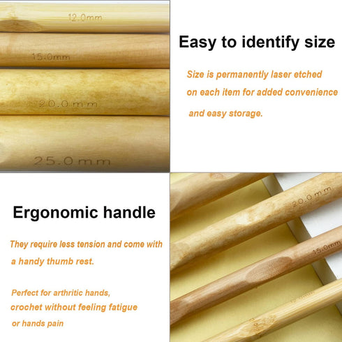 Mdoker Huge Crochet Hook Set Size 12mm(O)/15mm(P/Q)/20mm(S)/25mm(U) Large Wooden Crochet Hooks Needles for Giant Chunky Yarn Carpet Scarf Bulky Wo...