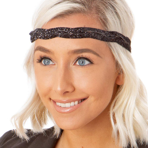 Hipsy Adjustable No Slip Cute Fashion Black Headbands for Women Gift Packs (Black Sparkly Headband 4pk)...