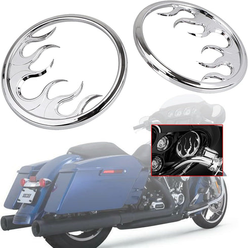 1 Pair Front Chrome Motorcycle Flame Speaker Grill Accent Trim Cover for Harley Touring Electra Street Glide Ultra Limited & Trike 2014-2023...