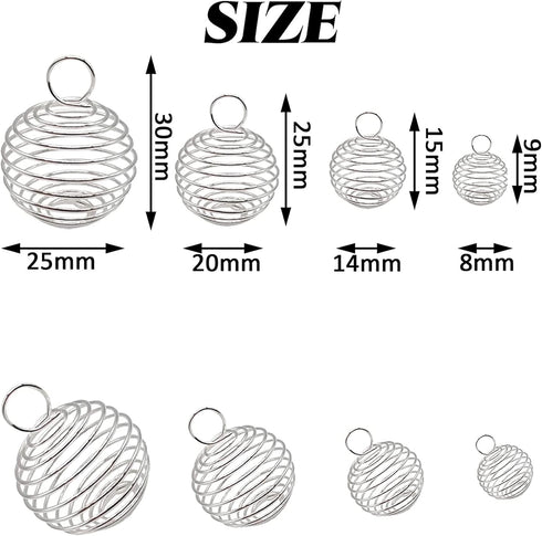 60PCS Spiral Bead Cages Pendants with 60PCS Chains, 4 Sizes Silver Plated Spiral Stone Holder Necklace Cage Pendants for Necklaces Jewelry Making ...