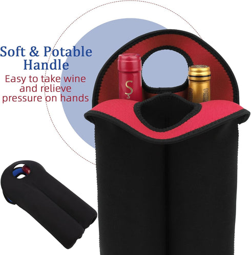 Desing Wish 2-Bottle Set Wine Carrier Tote Bag for 750ml Red/White Wine Bottles, Insulated Neoprene Wine Cooler Bag Wine Gift Bags for Gift/Picnic...
