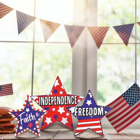 3 PCS 4th of July Table Decorations - Fourth of July Red White Blue Wooden Star Decor & Memorial Day Centerpieces Patriotic Labor Day Gifts Signs ...
