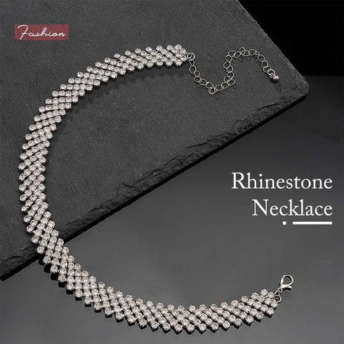 JEAIRTS Rhinestone Choker Necklace Silver Multi-Row Crystal Chokers Sparkly Rhinestone Neck Chain Party Prom Necklaces Jewelry for Women...
