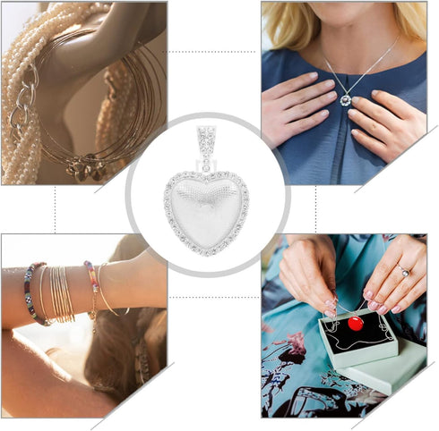 GLEAVI Heart Bezels 12 Set of Rhinestone Trays Pendant Sublimation Pendant Trays Heart Shape Double Sided Rhinestone Bezel Trays for Making Heart ...