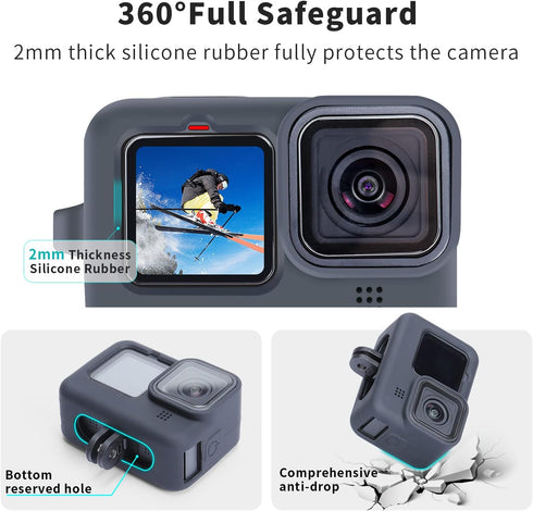 SEASKY 6 in 1 Protective Kit Accessories for Gopro Hero 12/11/10/9 Black Action Camera Silicone Shell Case Housing+3Pcs Glass Screen Protector+Dir...