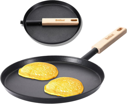 Frying Pan Skillet 8-inch Flat Crepe Pan, Lightweight Grill Pan with Wooden Handle for Camping Indoor Outdoor Cooking...