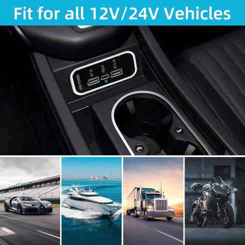 3 Ports 12V RV USB Outlet, PD3.0 USB C & Dual USB A Car Charger Socket Panel Wall Mount with Screws, Automotive USB Power Outlet Fast Charger Adap...
