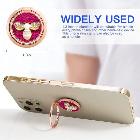 YINHEXI Phone Ring Holder Finger Kickstand, Cell Phone Ring Holder Finger Grip 360 Degree Rotation, with Crystal Stone Enamel Bee (Rose Red)...