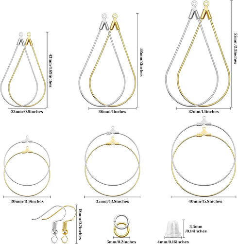 720Pcs Earring Making Kit with 120 Beading Hoop Earring Finding Component,200 Hooks,200 Jump Rings,200 Earring Backs,Teardrop Round Earrings Beadi...