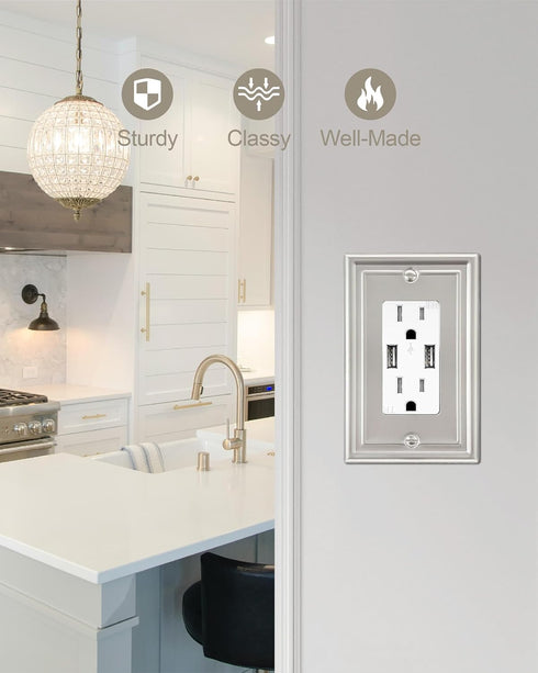 2-Pack Decorator Wall Plate, Satin Nickel Electrical Outlet Cover Plate for Receptacle, Dimmer Switch, GFCI Outlet, 3.15''*4.88'', Midsize, A035 S...