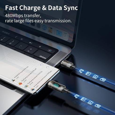 mcdodo USB C to USB C Charger Cable Transparent Data Cable PD 100W Charger Digital Display Auto Power Off Dual Core Protection for iPhone 15/MacBo...