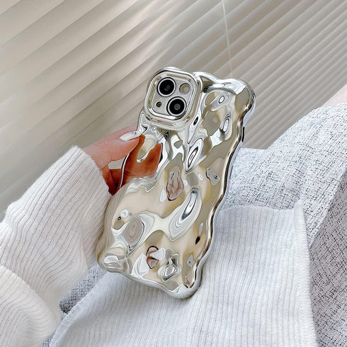 Girly Case for iPhone 11 Silver Plating Curly Wave Frame, Cute Woman Case for iPhone 11 Meteorite Shape, Shockproof Case for iPhone 11 Kawaii Bubb...