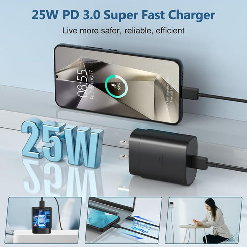 USB C Fast Charger, 25W Samsung Charger Super Fast Charging Type C Android Phone Charger Block for Samsung Galaxy S24/S24 Ultra/S24+/S23 Ultra/S23...