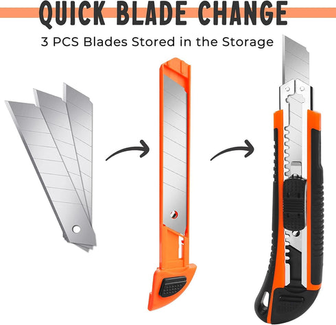 3-Pack Box Cutter Utility Knife, Box Cutter Retractable Ultra Sharp Blade and Anti-Slip Rubber Handle, Box Cutter Knife Exacto Knife for Cutting L...