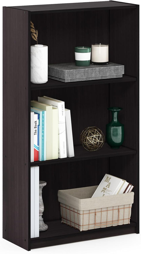 Furinno Basic 3-Tier Bookcase Storage Shelves, Dark Walnut...
