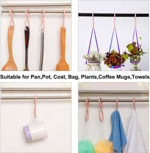 uxcell 16 Pack S Shaped Hooks Plastic Hanger for Kitchen Bathroom Closet Holder Pots and Pans Cups Utensils Coats Towels Hanging Pink...