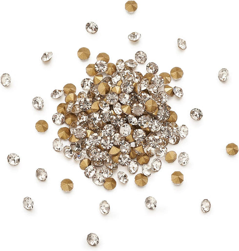 Fashewelry 2mm Pointed Back Clear Glass Rhinestone 1440Pcs Faceted Diamond Loose Stone with Golden Back Mini Crystal Diamante Gems for Nail Art Cr...
