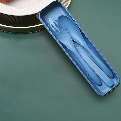 Reusable Travel Utensils Set with Case, Wheat Straw Portable Plastic Fork Spoons Knife Cutlery, Camping Eco-Friendly BPA Free Tableware for Kids A...