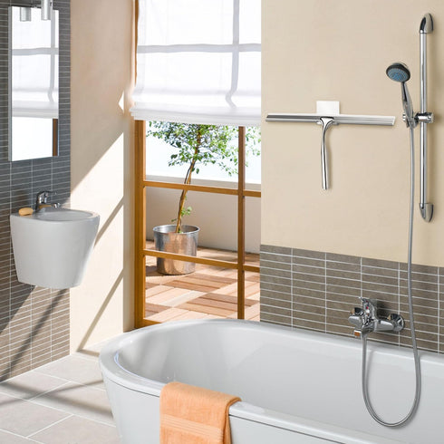 Shower Squeegees Stainless Steel with Self Adhesive Hook Window Squeegees for Shower Doors Bathroom Mirror Wiper, Window Glass Cleaning...