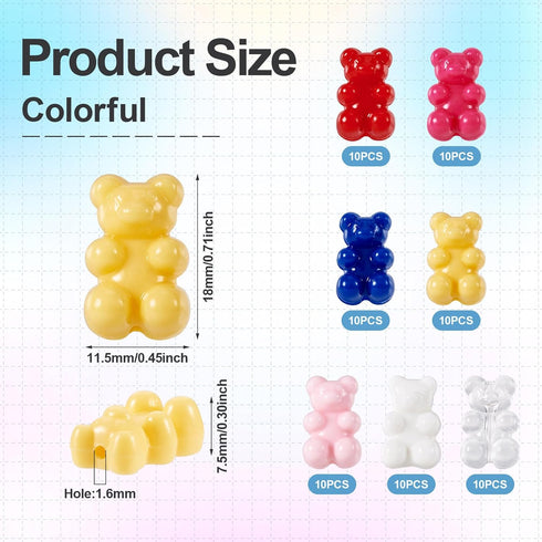 70Pcs Acrylic Gummy Bear Beads Cute Animal Beads 7 Colors Fake Gummy Bear Bracelet Beads Flat Back Kandi Candy Beads for Crafts DIY Jewelry Making...