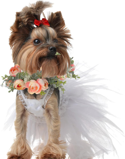 Dog Wedding Flower Collar Dog Pink Floral Attire Wreath Bow for Female Pets Cats Dog Valentine's Day Party Photo Props(Pink, Fresh, Large)...