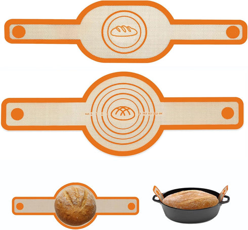 2Pcs Silicone Bread Sling Oval And Round For Dutch Oven, Non-Stick & Easy Clean Reusable Silicone Baking Mat With Long Handles Sourdough Bread Bak...