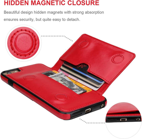 KIHUWEY Compatible with iPhone 6 Plus/6S Plus Wallet Case with Credit Card Holder, Premium Leather Kickstand Durable Shockproof Protective Cover f...