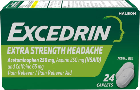 Excedrin Extra Strength Caplets for Headache Pain Relief, Acetaminophen 250mg, Aspirin 250mg, Caffeine 65mg, Pain Reliever, 24 count...
