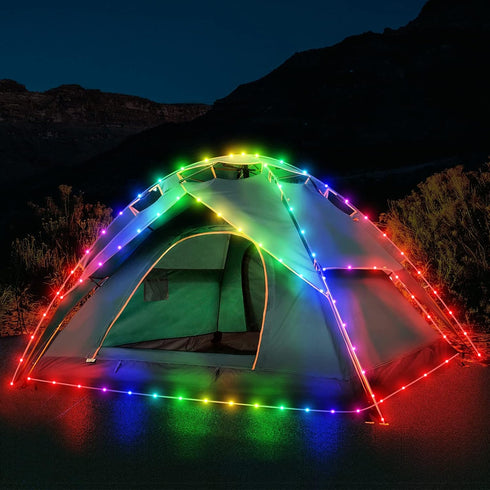 Camping Tent String Lights, 40Ft 120 LEDs 8 Modes Color Changing LED Rope Lights Battery Powered with Remote Control, Outdoor Waterproof LED Tent ...