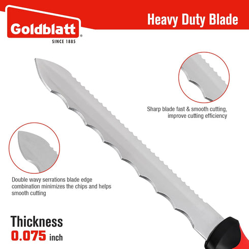 Goldblatt Insulation Knife, 8 Inch Stainless Steel Blade - Serrated Sharp Double Side Utility Knife Tool for Cutting Heat Material, Styrofoam - Ro...