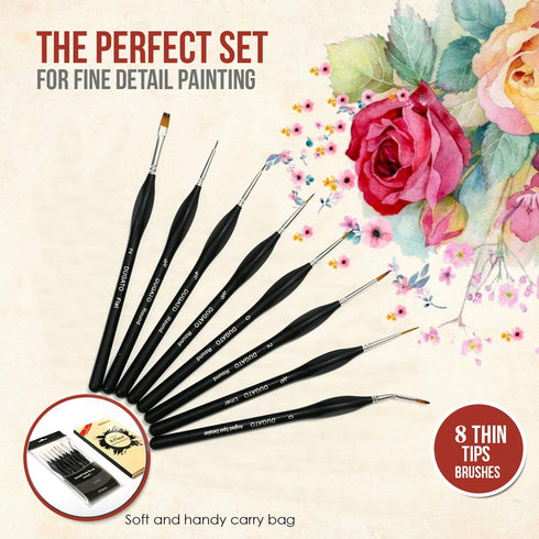 DUGATO Fine Detail Paint Brush Set 8pcs, Tiny Professional Micro Miniature Painting Brushes Kit with Ergonomic Handle for Acrylic, Oil, Watercolor...