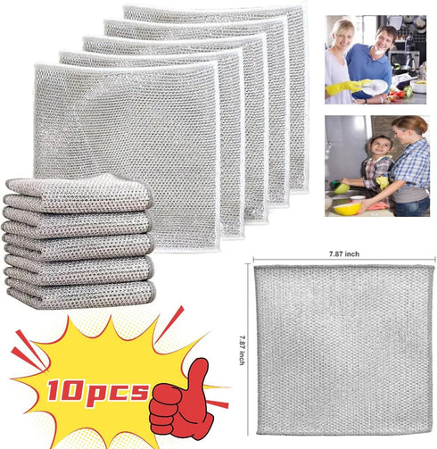 10PCS Rags Dishwash Cleaning Wire Dishcloth, Non-Scratch Kitchen Washcloths for Washing Dishes, Multipurpose Wire Dishwashing Rag for Wet and Dry(...