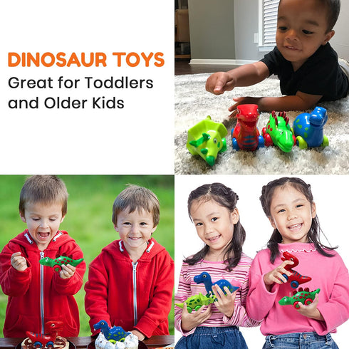 3 Bees and Me Dinosaur Car Toys for Toddlers | Dinosaurs with Wheels 4-in-1 Pack, Fun Party Toy, Play Set for Kids | Birthday Gift for Boys and Gi...